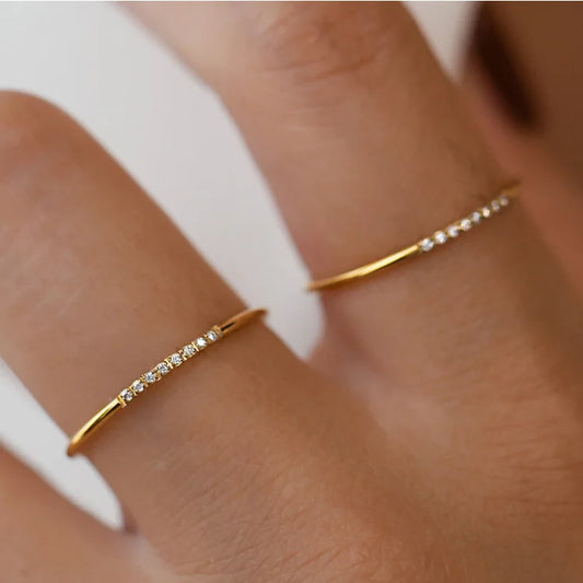 Elegant Cubic Zirconia Stainless Steel Wedding Ring – 18K Gold Plated Jewelry