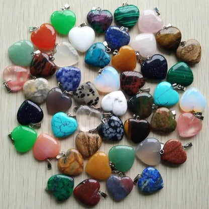 Heart-Shaped Stone Pendant Charms – 10pcs Crystal Beads for Jewelry Making