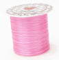 Spool of pink thread with a clear label on a white background