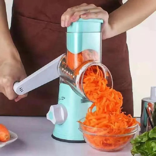 Manual Rotary Vegetable Slicer – 3-Blade Cheese Chopper & Potato Shredder