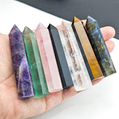 Natural Crystal Obelisk Wand – Rose Quartz & Amethyst for Healing & Decor