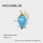 Blue fish-shaped pendant with measurements and material details on a white background
