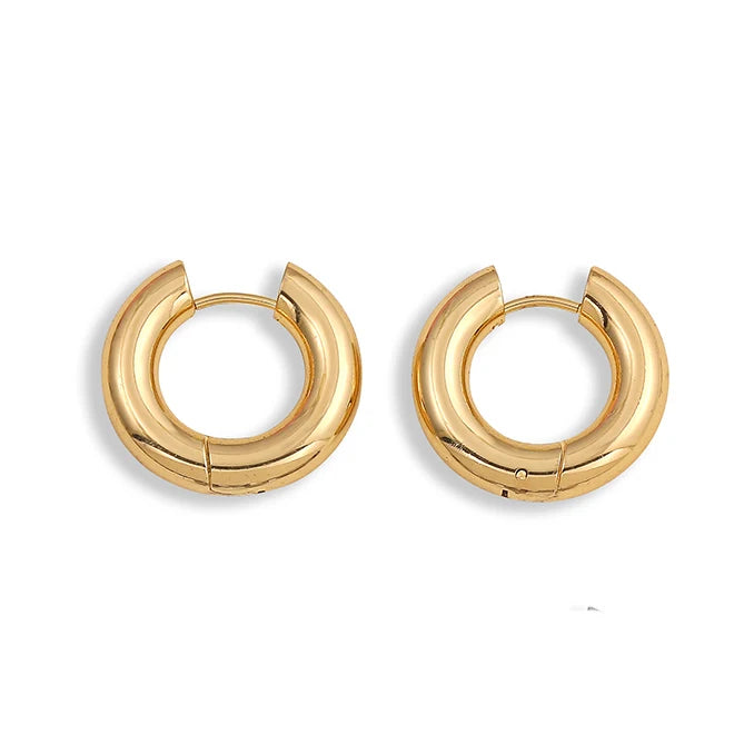 Pair of gold hoop earrings on a white background