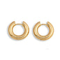 Pair of gold hoop earrings on a white background