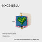 Blue square pendant with green heart design on a white background