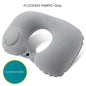 Gray inflatable neck pillow with flocking fabric feature on a white background