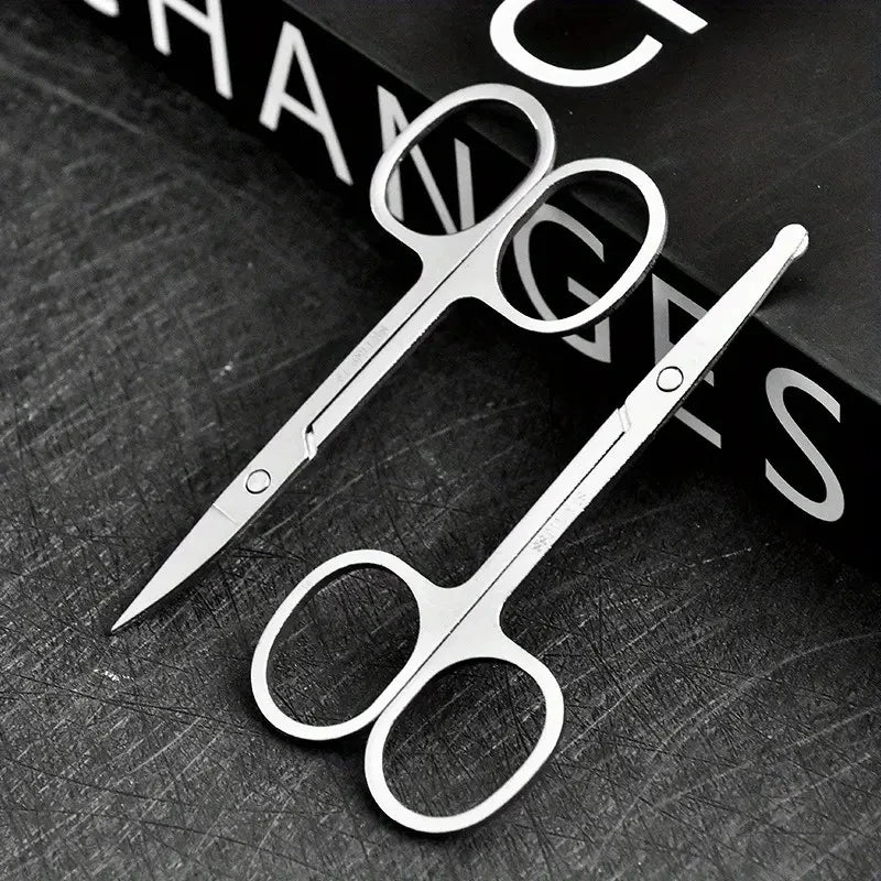 Stainless Steel Eyebrow Trimmer Scissors & Comb Set - Precision Grooming Tool for Men and Women - Effortless Hair Removal