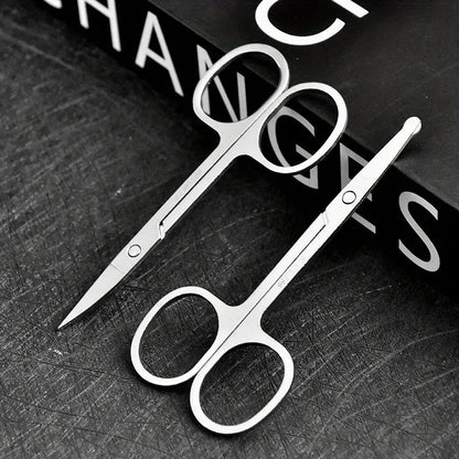 Stainless Steel Eyebrow Trimmer Scissors & Comb Set - Precision Grooming Tool for Men and Women - Effortless Hair Removal