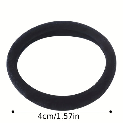 Black rubber ring with measurements on a white background