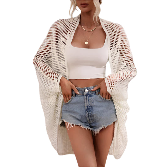 Openwork Crochet Longline Cardigan – Summer Beach Cover-Up for Women