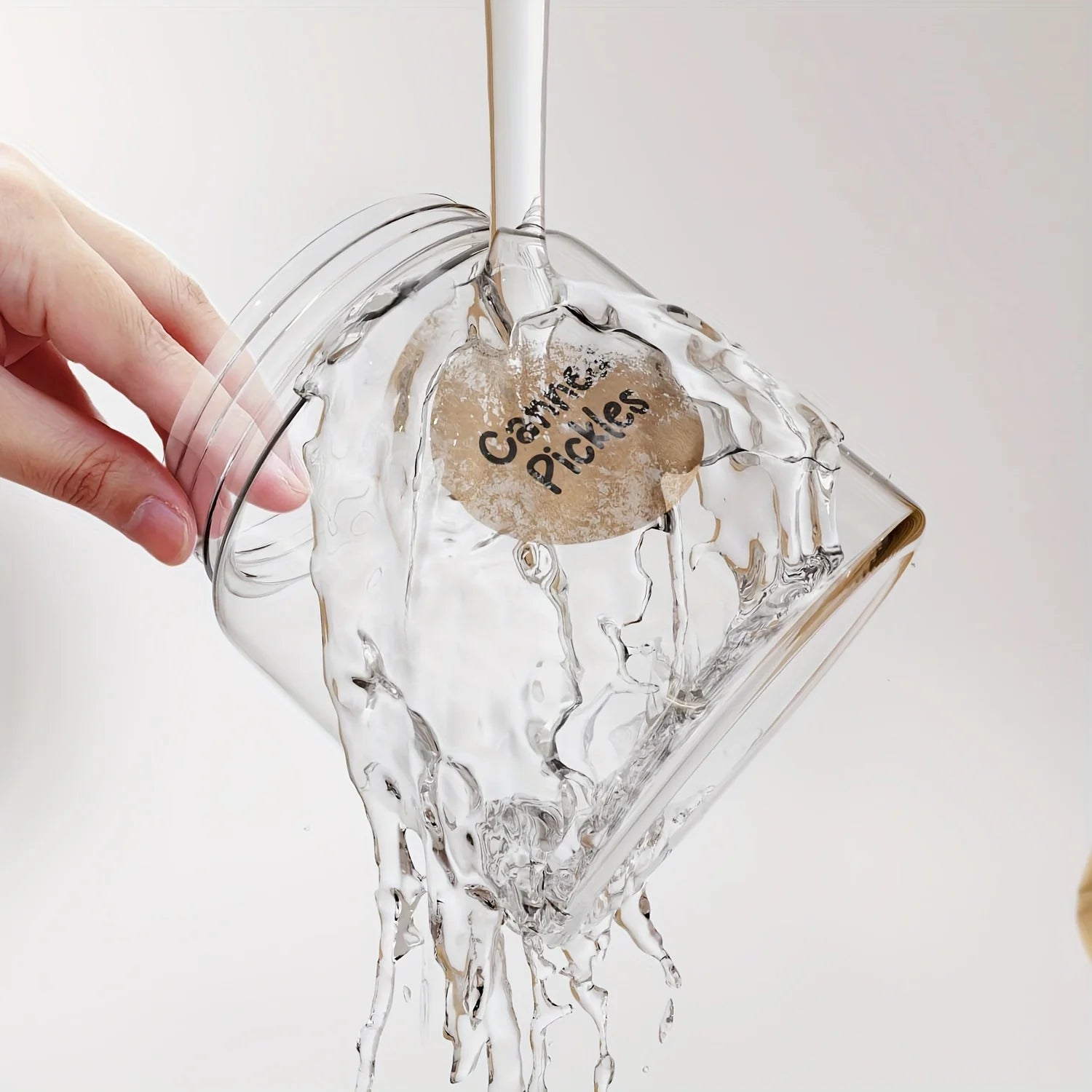 Clear glass block with water being poured over it, featuring a 'Cannes' label.
