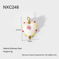 Heart-shaped pendant with measurements and material details on a white background