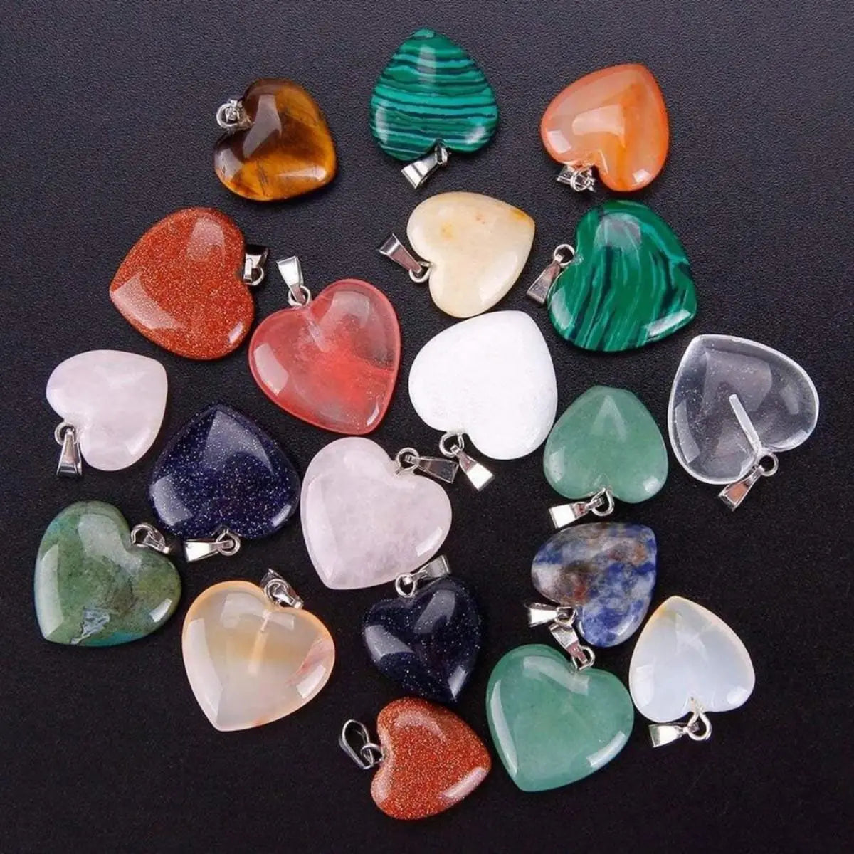 Heart-Shaped Stone Pendant Charms – 10pcs Crystal Beads for Jewelry Making
