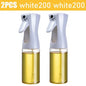 Two white spray bottles with clear liquid on a yellow background, labeled '2PCS white200'.