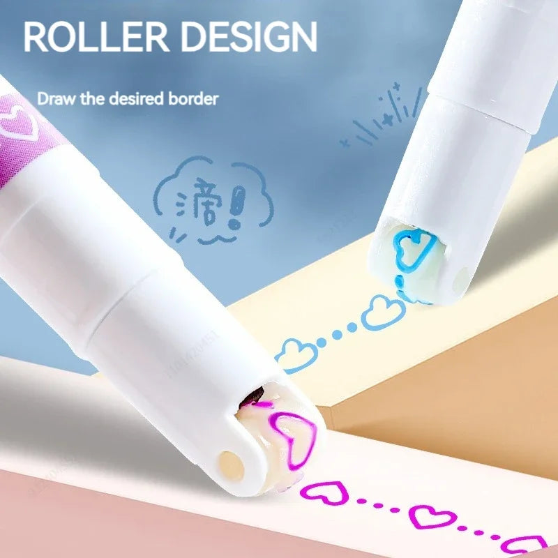 Roller design tool with colorful roller designs on a pastel background