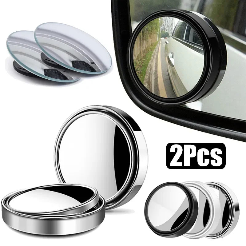 Set of car blind spot mirrors with reflective surfaces on a white background