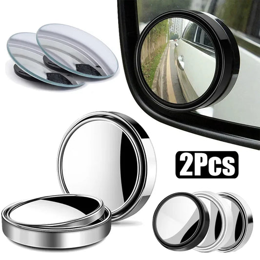 Set of car blind spot mirrors with reflective surfaces on a white background