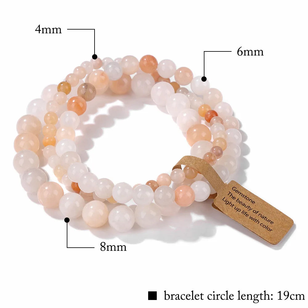Beaded bracelet with measurements and a tag on a white background