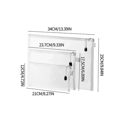 Measurement chart of a clear plastic bag with dimensions labeled in centimeters and inches.