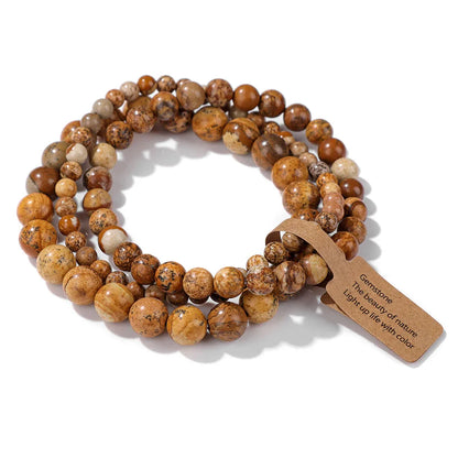 3pcs Natural Stone Beads Bracelet Set for Women & Men - Agates & Quartz