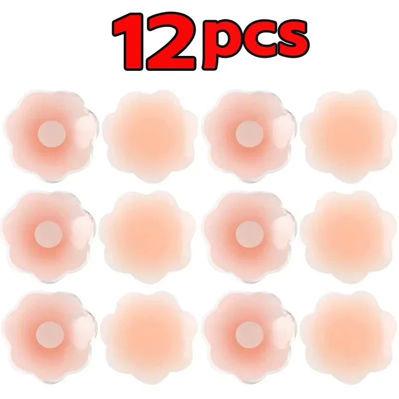 12 silicone gel pads for chest support on a white background, labeled with '12 pcs' in red text.