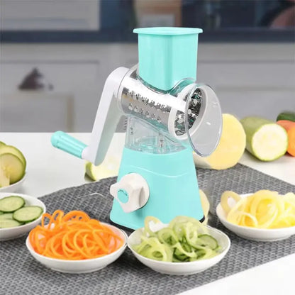 Manual Rotary Vegetable Slicer – 3-Blade Cheese Chopper & Potato Shredder