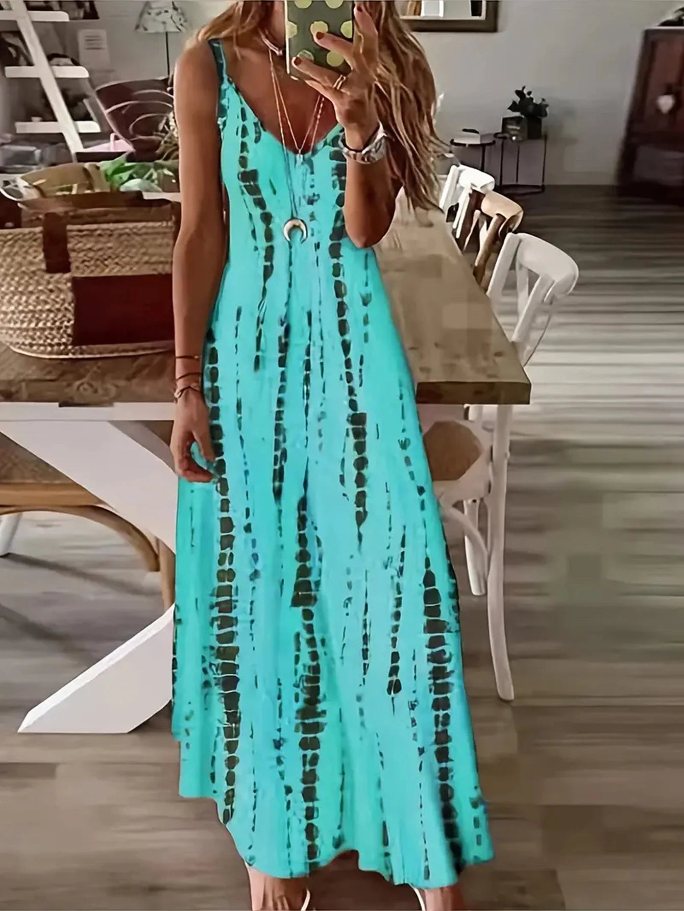 Women’s Tie-Dye V-Neck Maxi Dress – Casual Summer Beach Vacation Dress