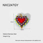 Heart-shaped pendant with measurements and material details on a white background