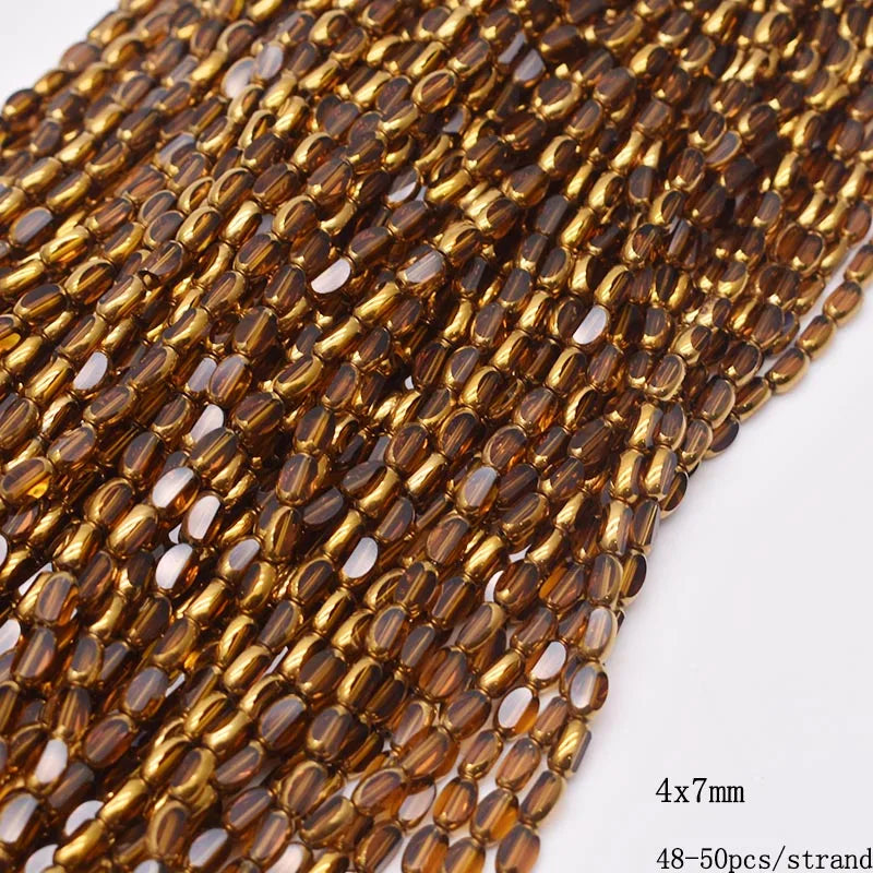 4x7mm Gold Plated Glass Spacer Beads – Briolette Crystal Beads for Jewelry DIY