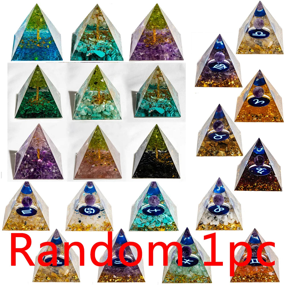 Natural Crystal Energy Pyramid – Peridot & Amethyst Chakra Healing Décor