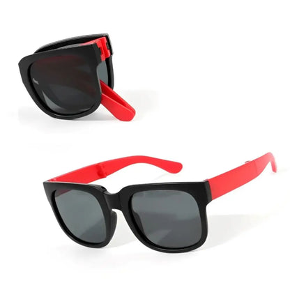 Black and red sunglasses on a white background