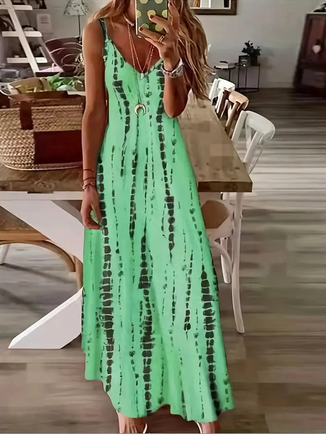 Women’s Tie-Dye V-Neck Maxi Dress – Casual Summer Beach Vacation Dress