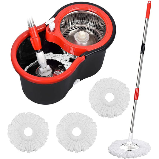 360° Spin Mop and Bucket Set with Wring System – 3 Microfiber Heads