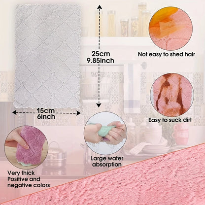 Textured towel with measurements and features highlighted, including water absorption and hair shedding.