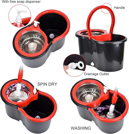 360° Spin Mop and Bucket Set with Wring System – 3 Microfiber Heads