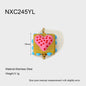 Heart-shaped pendant with measurements and material details on a white background