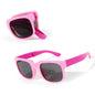 Pink sunglasses with dark lenses on a white background