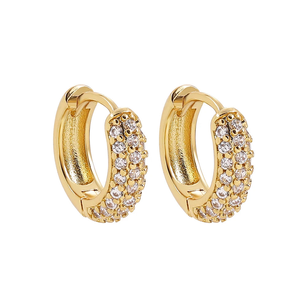 Gold hoop earrings with diamond accents on a white background