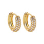 Gold hoop earrings with diamond accents on a white background