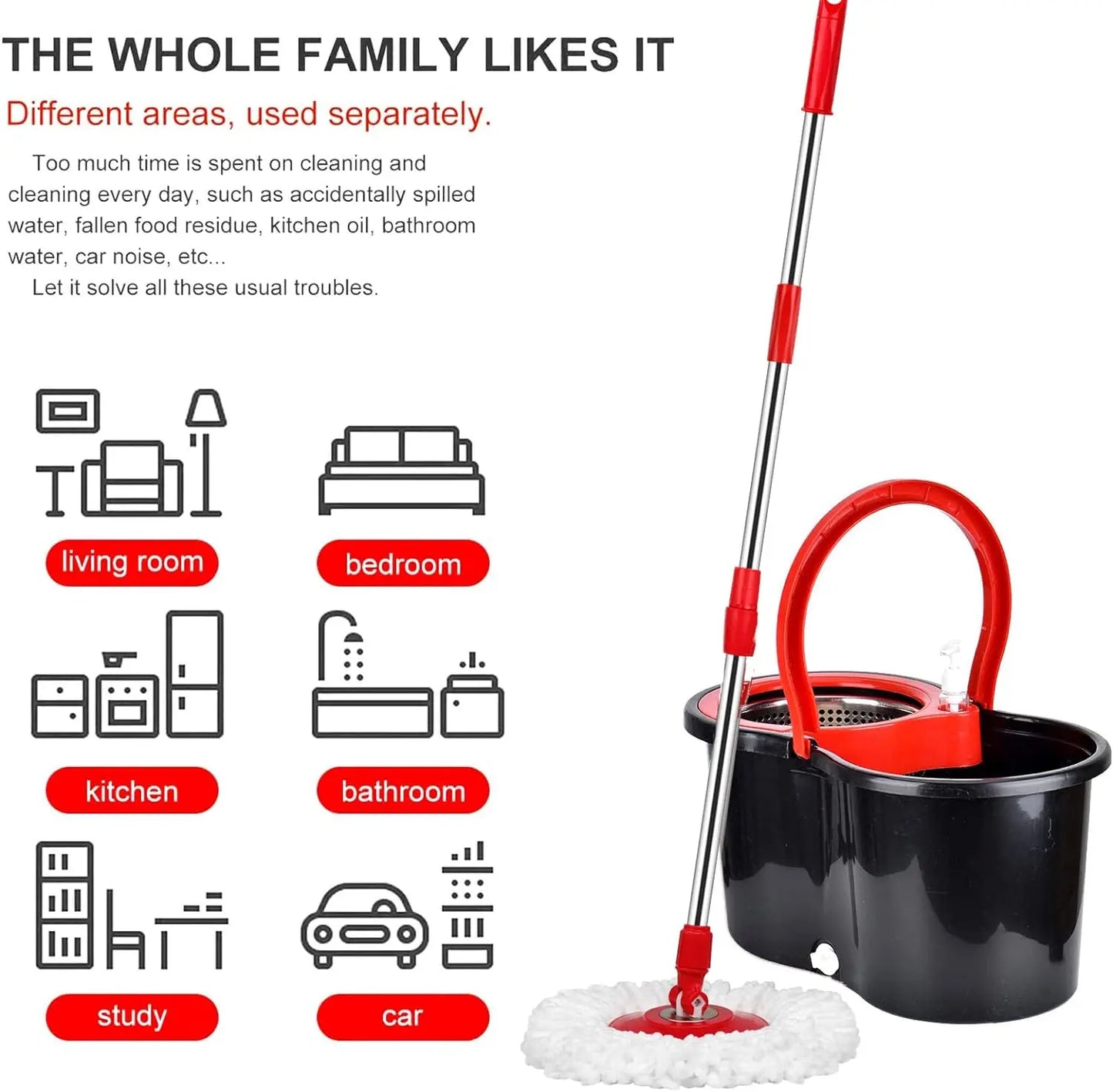 360° Spin Mop and Bucket Set with Wring System – 3 Microfiber Heads
