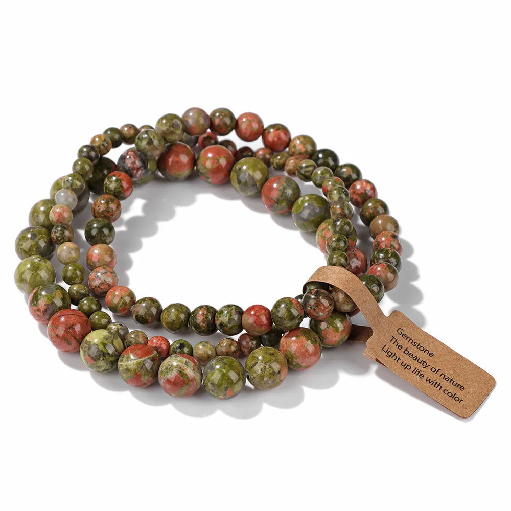 3pcs Natural Stone Beads Bracelet Set for Women & Men - Agates & Quartz