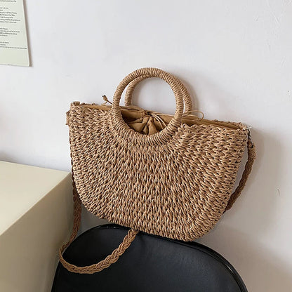 Straw Woven Beach Tote – Handmade Summer Bucket Bag for Women
