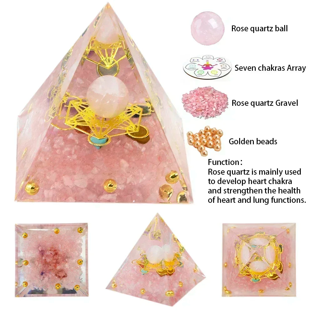 Natural Crystal Energy Pyramid – Peridot & Amethyst Chakra Healing Décor