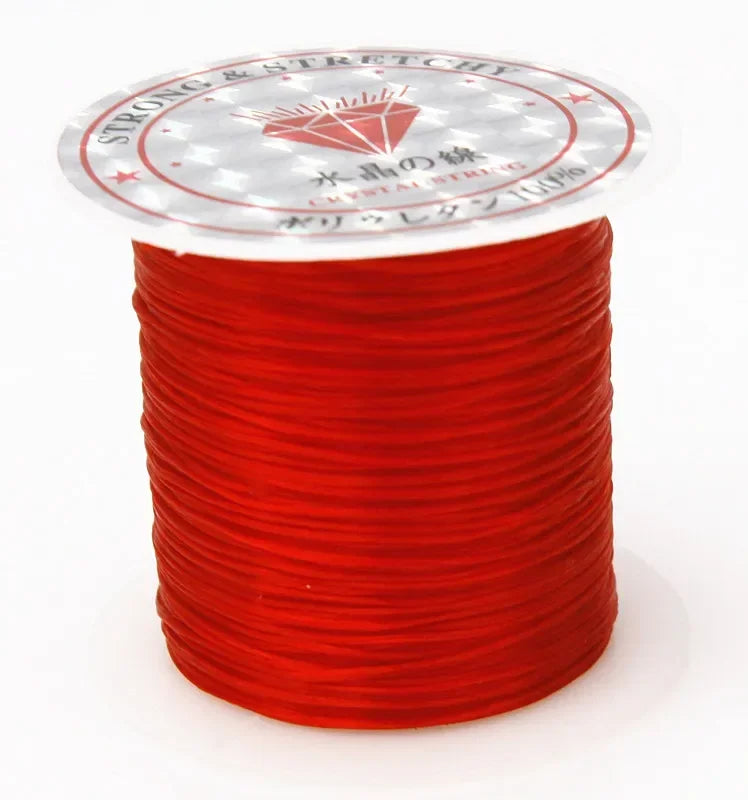 Spool of red thread with a clear label on a white background