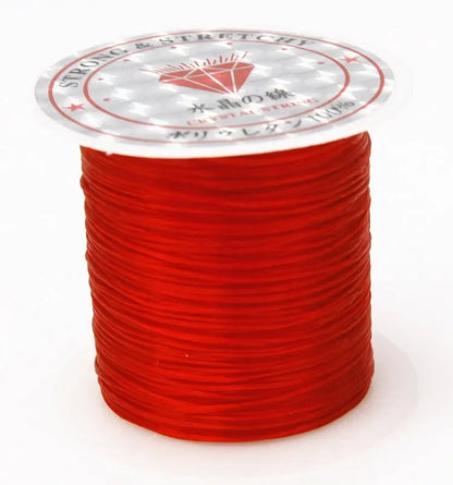 Spool of red thread with a clear label on a white background
