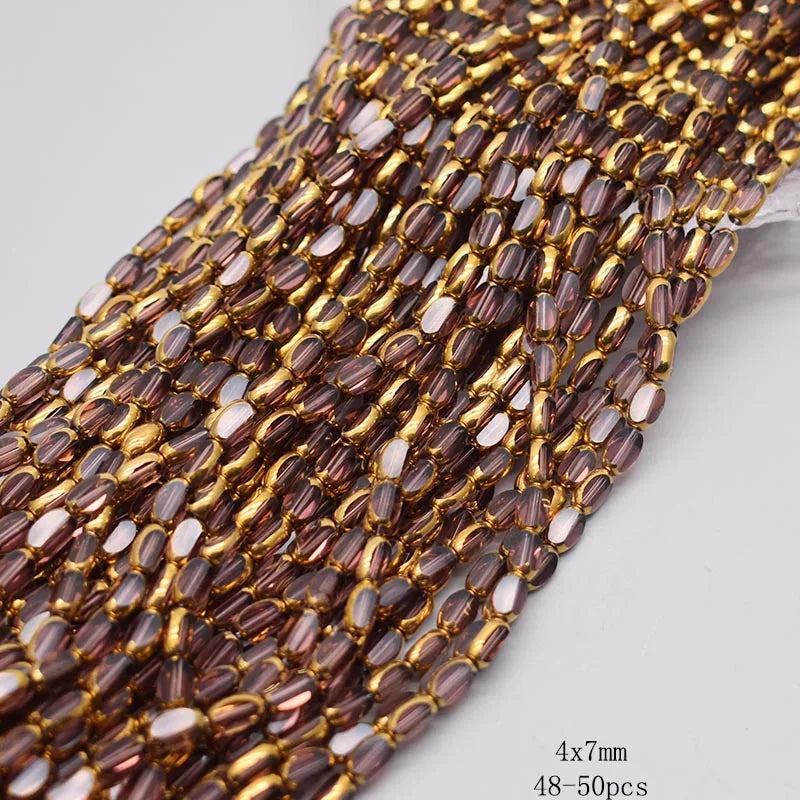 4x7mm Gold Plated Glass Spacer Beads – Briolette Crystal Beads for Jewelry DIY