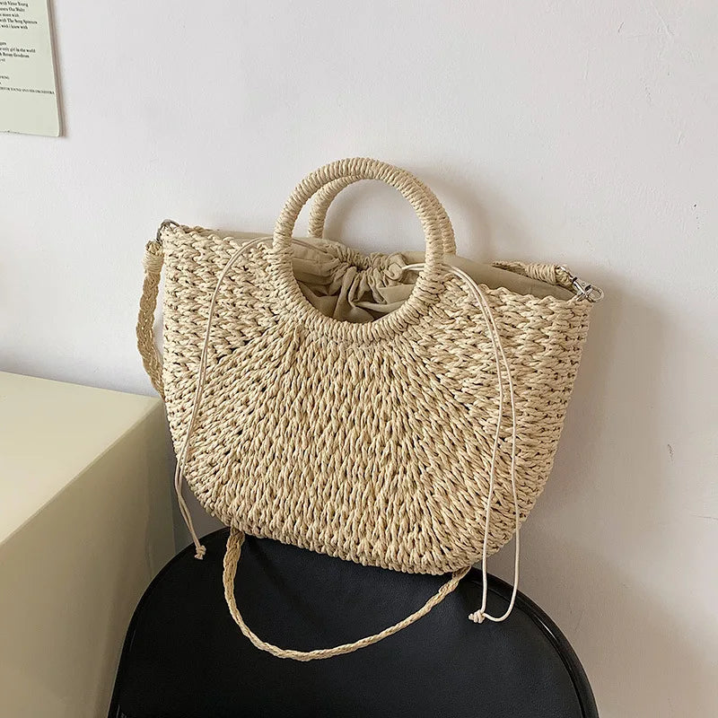 Straw Woven Beach Tote – Handmade Summer Bucket Bag for Women