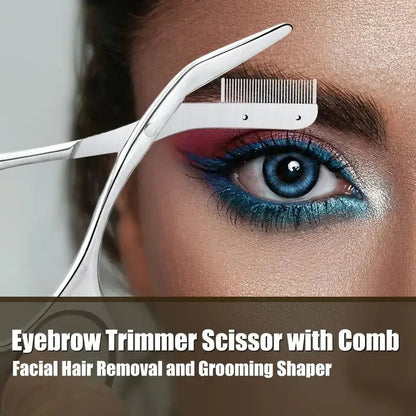Stainless Steel Eyebrow Trimmer Scissors & Comb Set - Precision Grooming Tool for Men and Women - Effortless Hair Removal