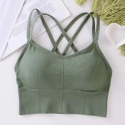 Women's Cross Strap Push-Up Sports Bra – Breathable Yoga Tank Top