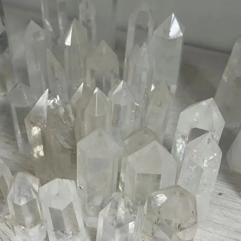 Close-up of crystal formations on a white background